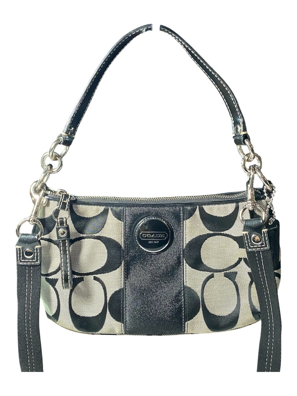 Vintage Y2K Coach Demi Shoulder Bag Jacquard Light Grey/Beige Black Crossbody